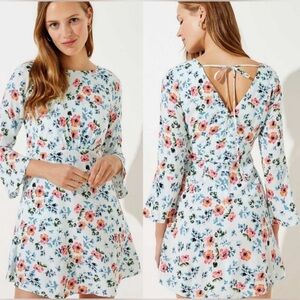 Loft Floral Tie Back Bell Sleeve Dress Size 0P